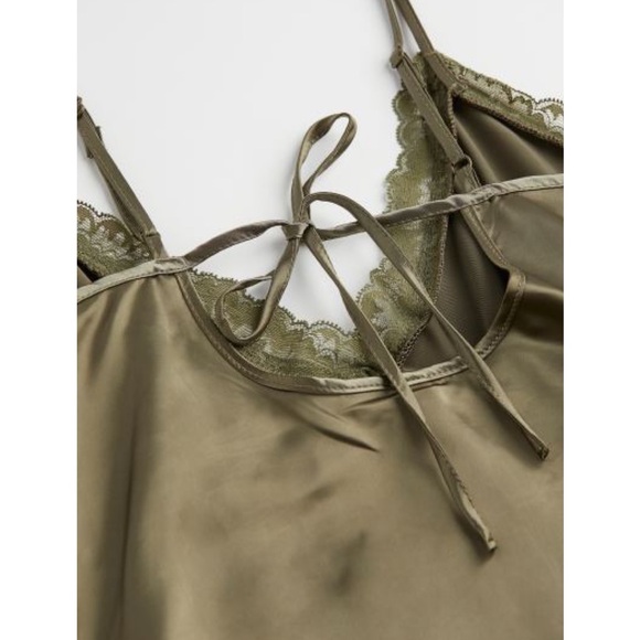 H&M Silky Lace Tie Back Mini Dress, Olive Green - Size M - Picture 3 of 8